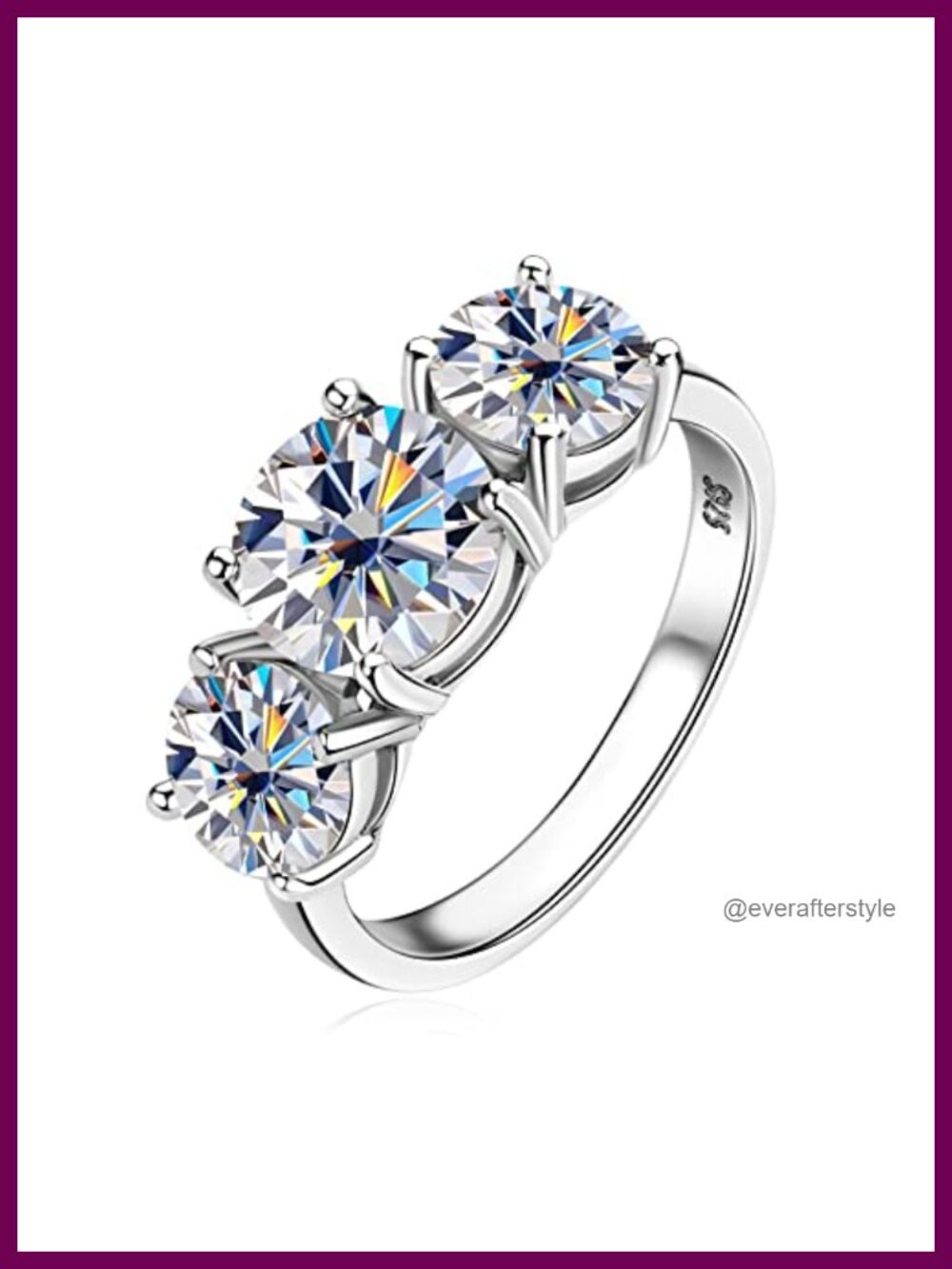3-Stone Moissanite Engagement Ring 925 Sterling Silver 18k White Gold Plated